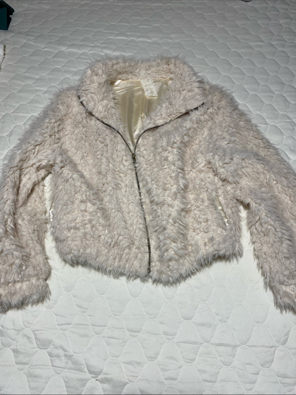 Sadie & Sage Plush Zip-Front Teddy Jacket in Light Taupe